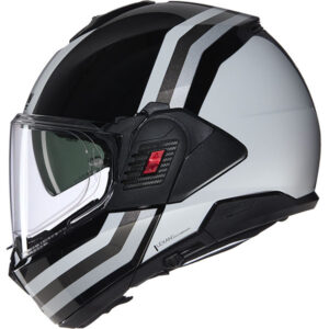 Каска Nolan N120-1 Lineo N-Com 348 Black White Silver - Гланц ECE 22.06